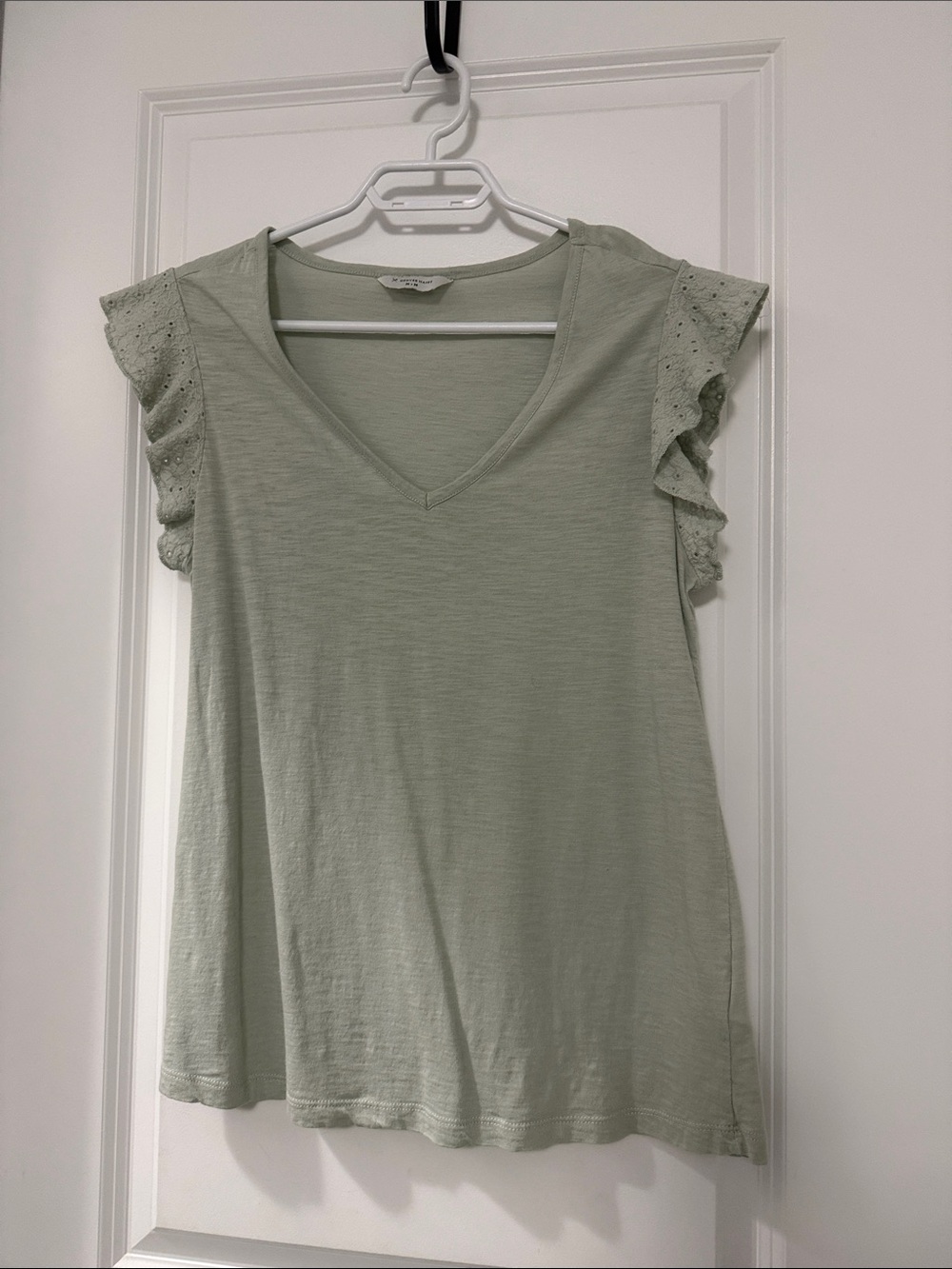 Denver Hayes Sage Green V-Neck Ruffle Sleeve Tank